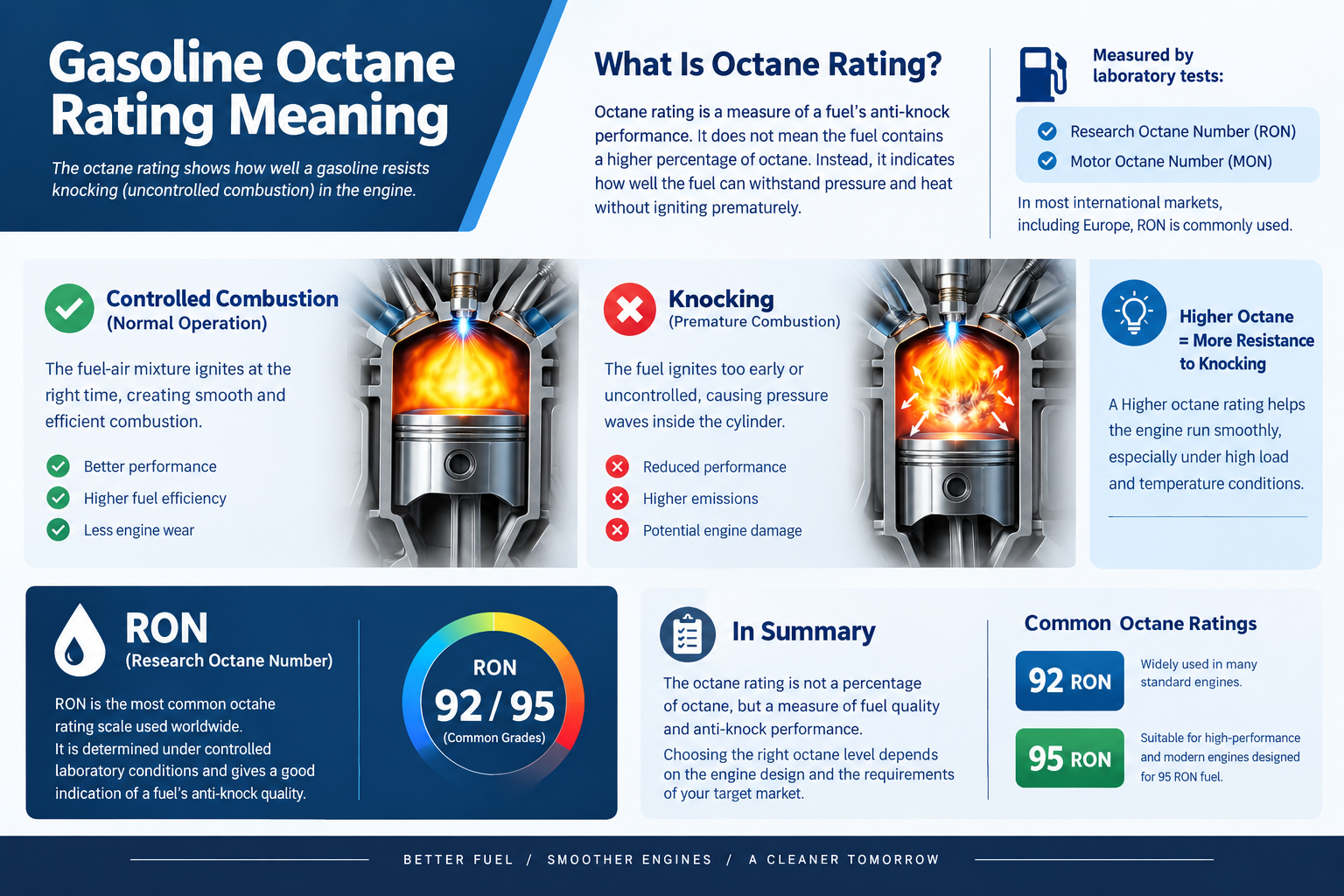 Gasoline octane rating explained with engine combustion and knock resistance