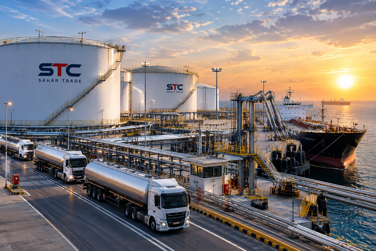 Diesel fuel storage terminal with tanks, pipelines and tanker trucks