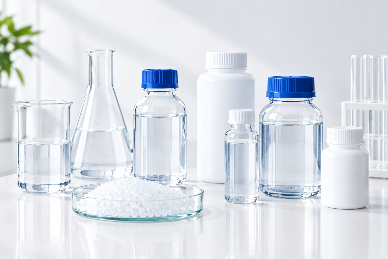 Illustrative laboratory samples of detergent chemical ingredients.