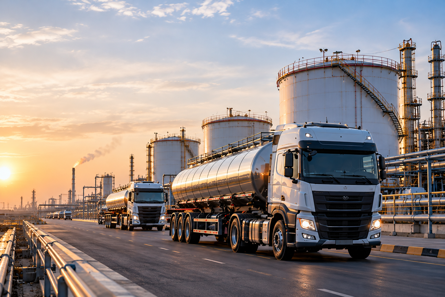 Tanker truck and industrial infrastructure for energy product transportation