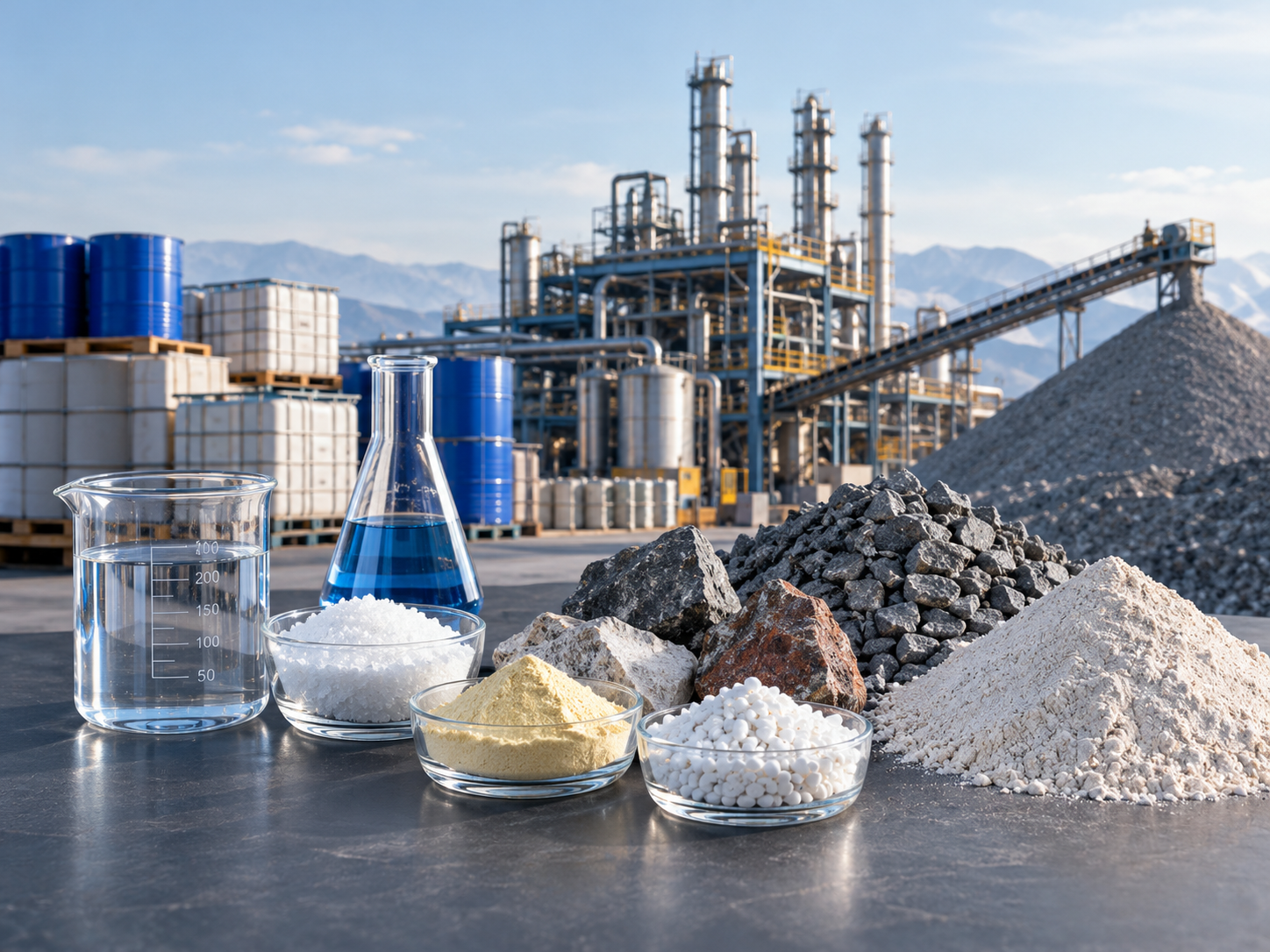 Illustrative industrial chemical samples and mineral raw materials