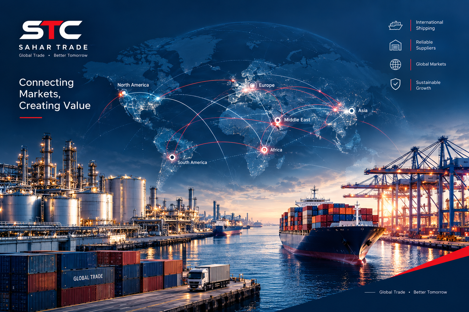International commodity sourcing connecting suppliers and buyers across global markets