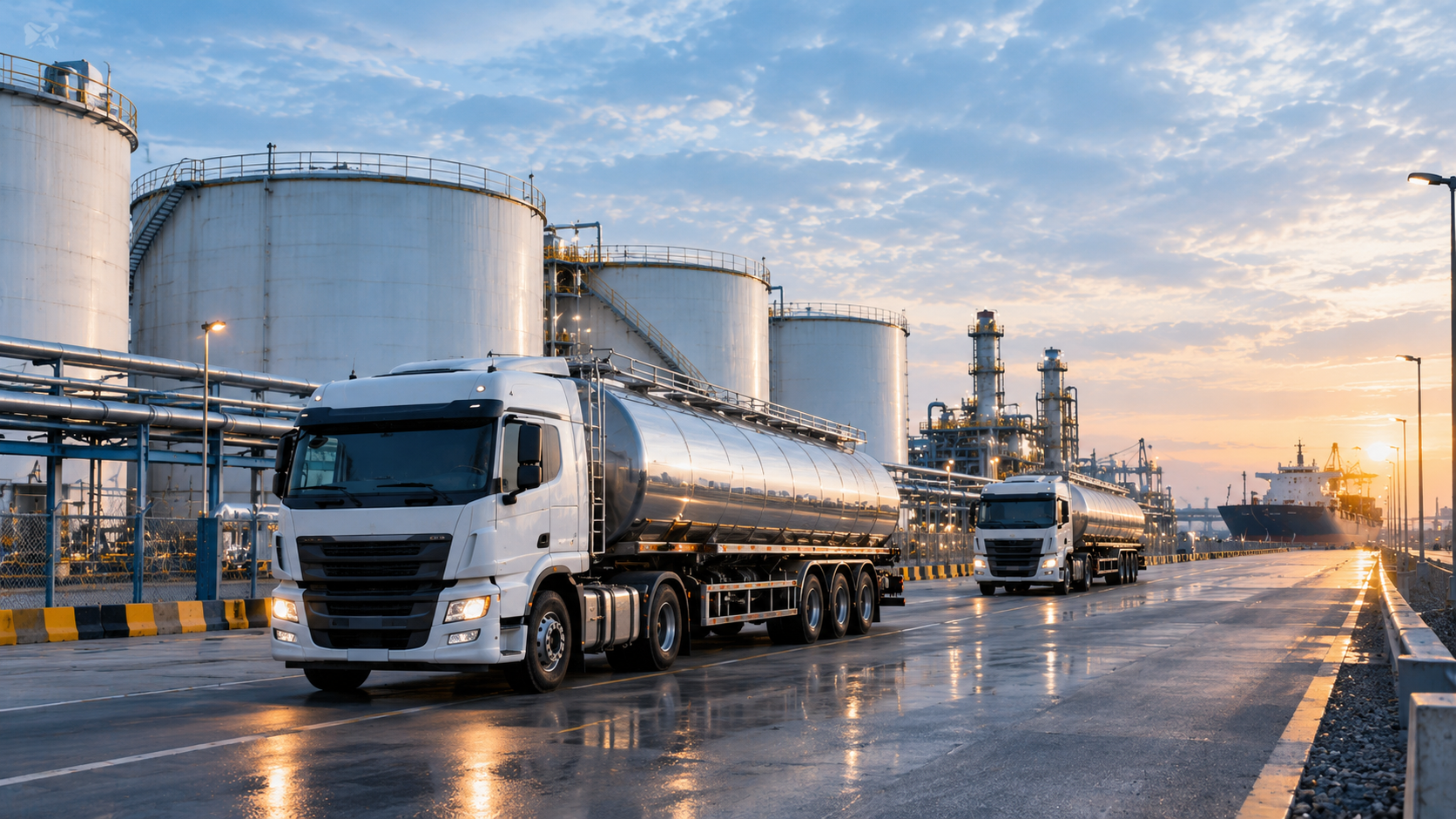 Tanker trucks transporting petrochemical products